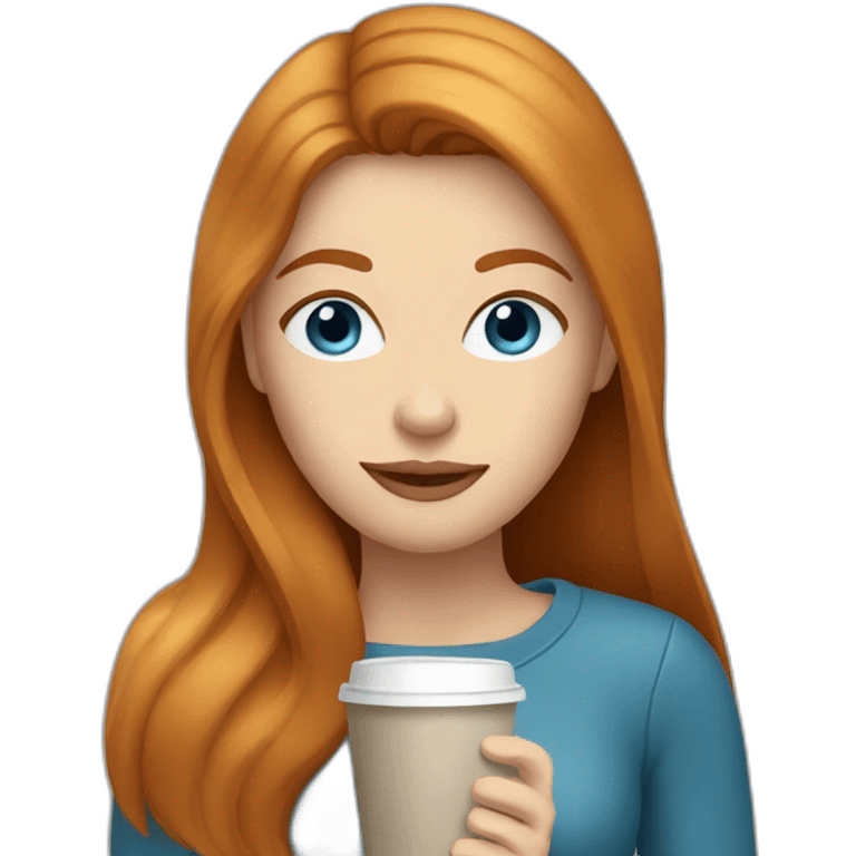 Ginger straight hair and blue eyes woman drinking a coffee emoji