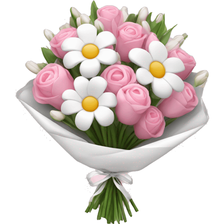 Pink and white flower bouquet with white wrapping emoji