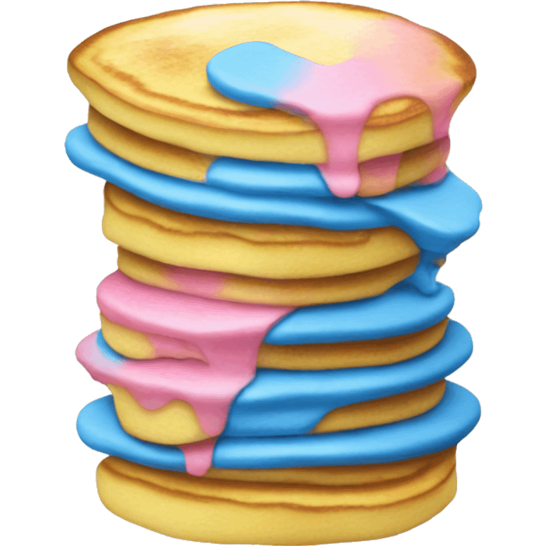 Pan cakes in blue, yellow, and pink stack   emoji