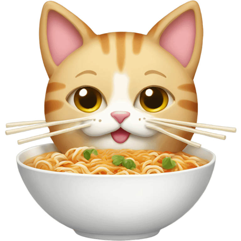 cat enjoying ramen with a bow emoji