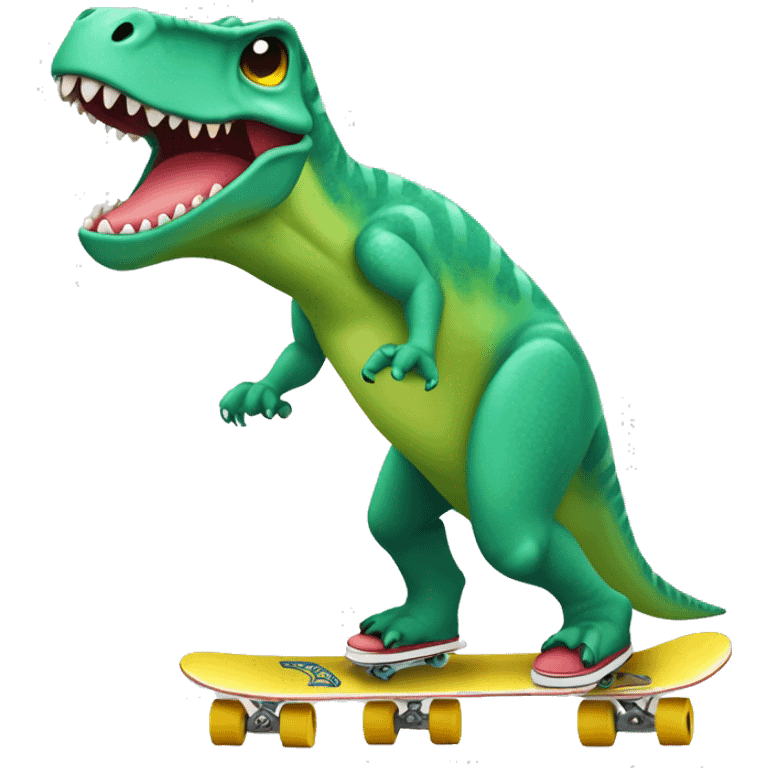 One dinossaur plaing skate and using sun classes emoji