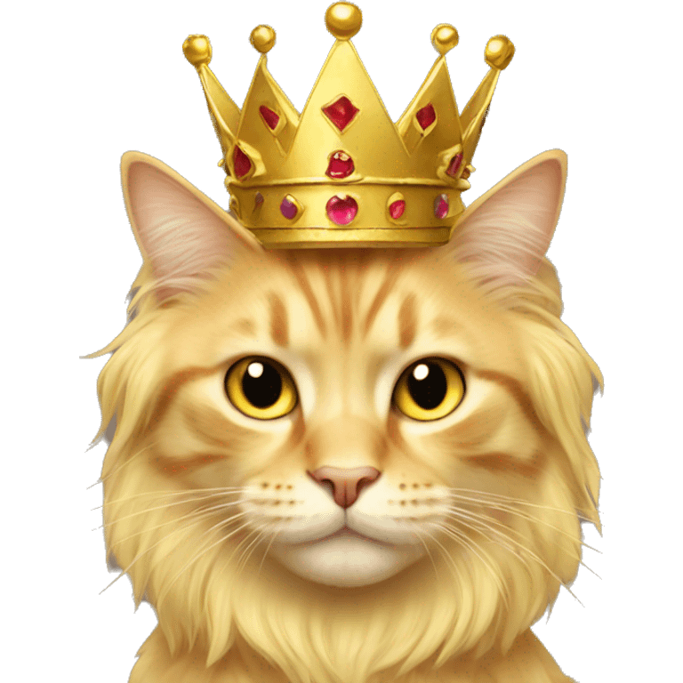 cat king yellow long hair cat with crown emoji