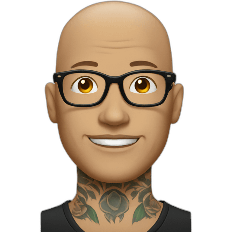 Tattooed man bald with glasses emoji