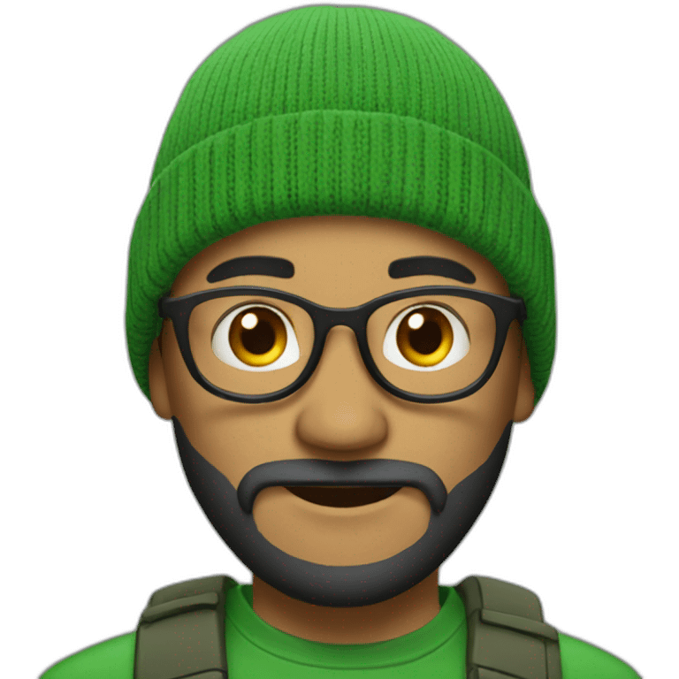 a man with beard, wearing green beanie and round glasses emoji