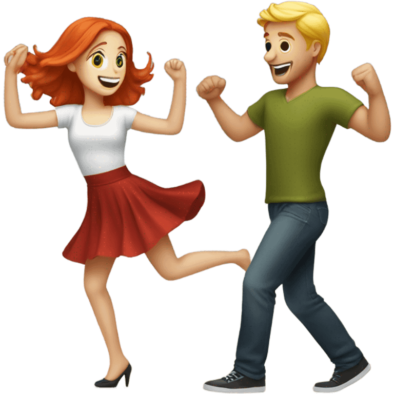 a red hair girl dancing with a blonde guy emoji