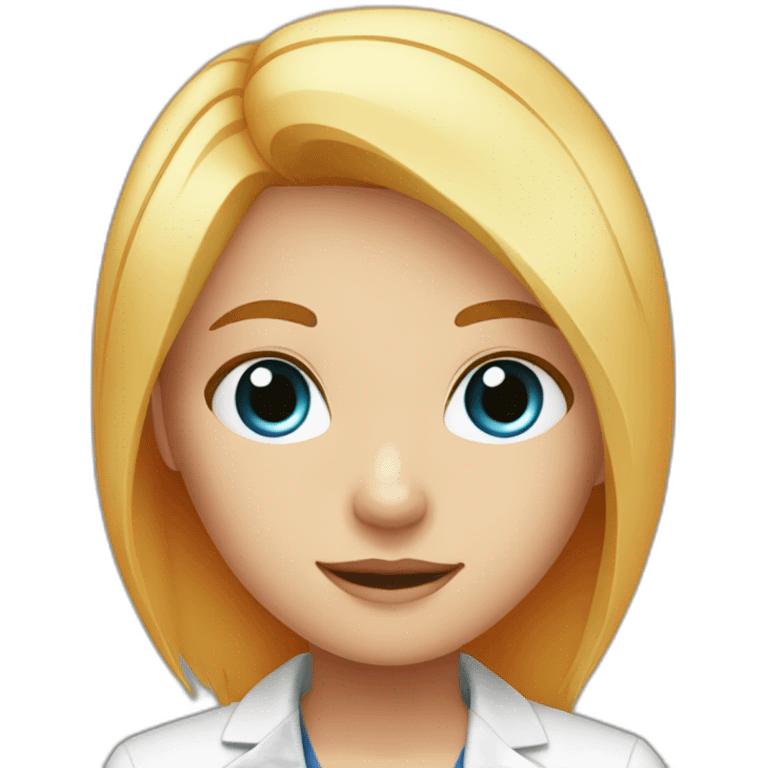 Blond girl with blue eyes and a orange doctor head emoji