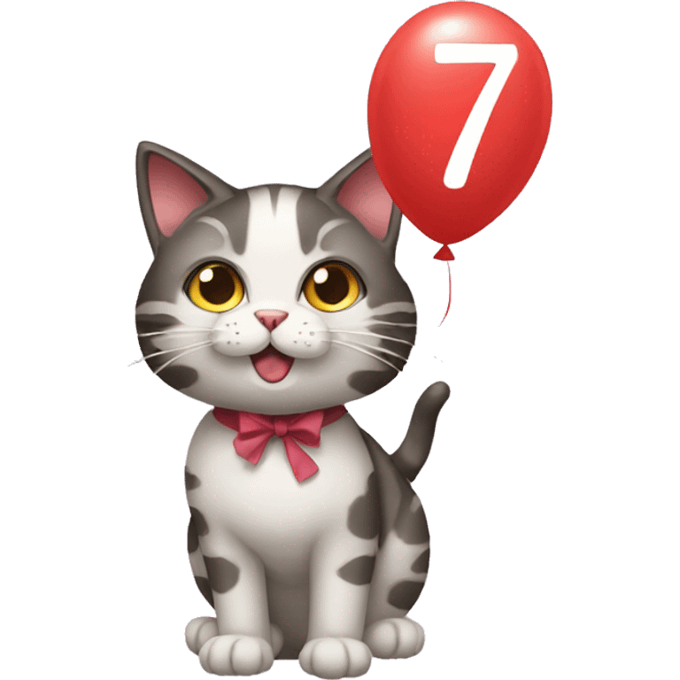 cat with a balloon shaped like the number 7 emoji