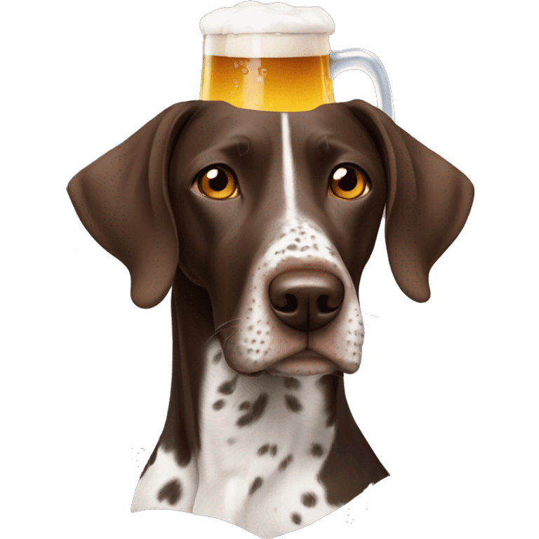 German shorthair with beer mug on head emoji