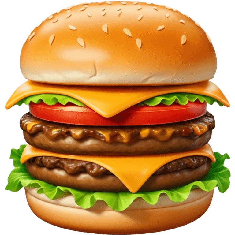 Cinematic Realistic Cheeseburger Dish Emoji, showcasing a juicy burger layered with cheese, lettuce, and tomato on a toasted bun rendered with lifelike detail and vibrant, inviting lighting. emoji