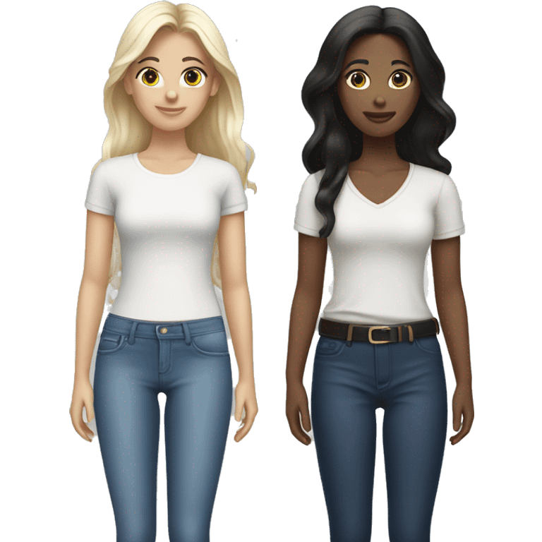 Two girls, one with dark hair, the other with bleached hair, in jeans and blouses emoji