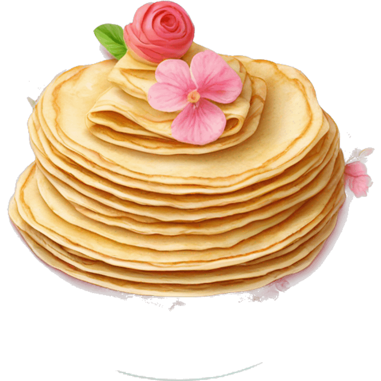 Crepes stacked on a light pink porcelain plate with floral print  emoji