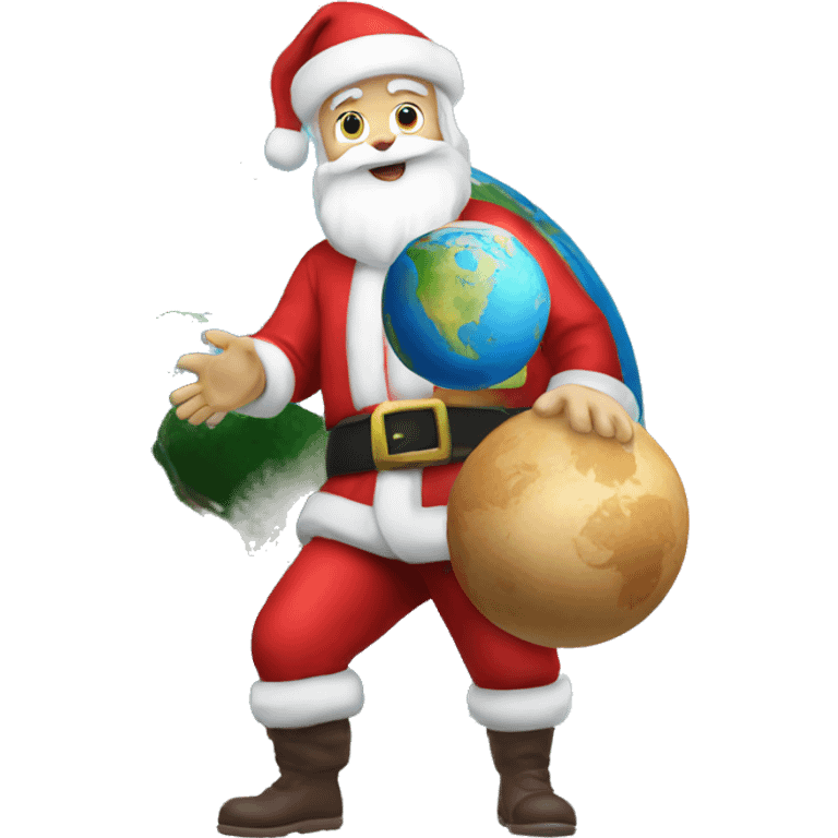 Santa Claus carrying a planet earth on his hands emoji