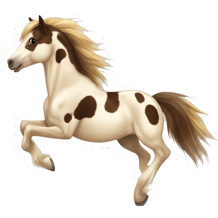 Scruffy scarred scratched scratches scratch scars Piebald tricolor palomino yellow brown pony with dark brown spots galloping running emoji