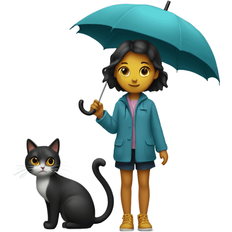 Girl with a umbrella and with cat in hands  emoji