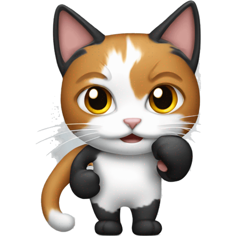 calico cat using fight gloves emoji