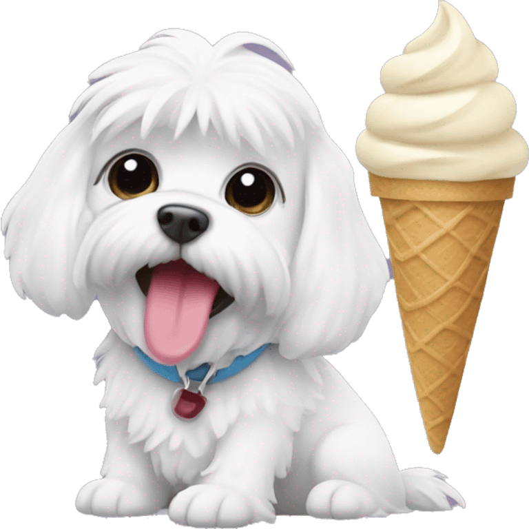 Black Maltese eating ice cream emoji