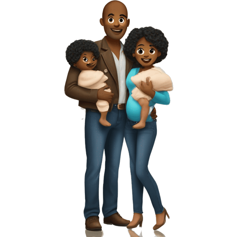 black woman with twin babies and her handsome tall husband inside a texas landmark building  emoji