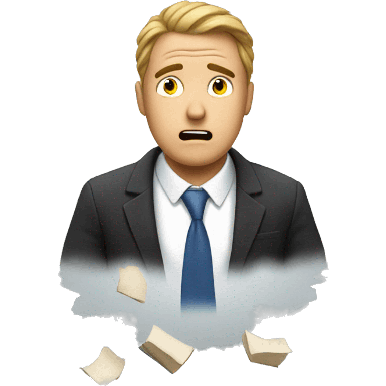 stressed Man in suit with books around him emoji