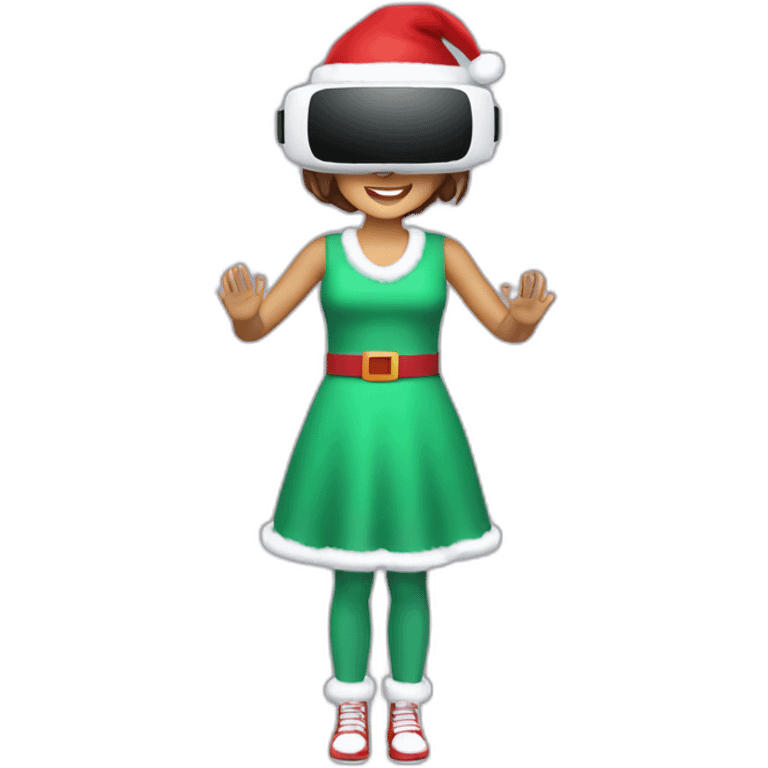 full body Christmas girl holding in hands vr headset emoji