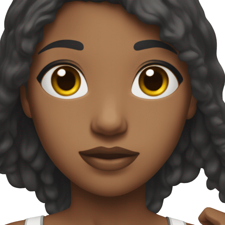 a woman, swimming teacher, dark skin, black hair, short, wearing a white shirt and black shorts, normal physical build, lower lip a little bigger than the top. emoji