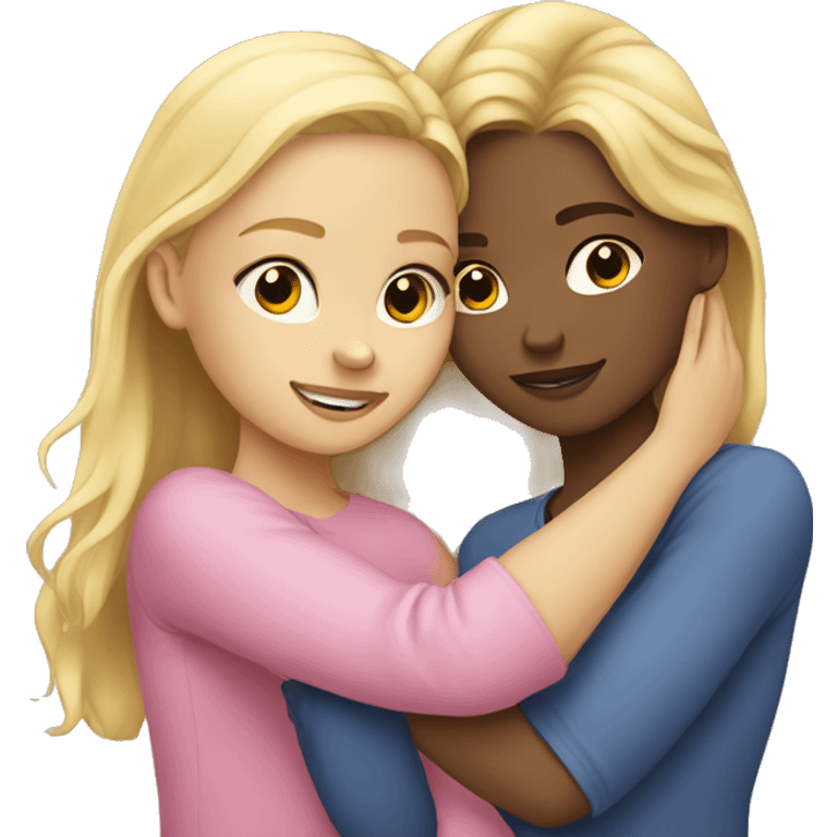 light skinned girl and blonde girl hugging emoji