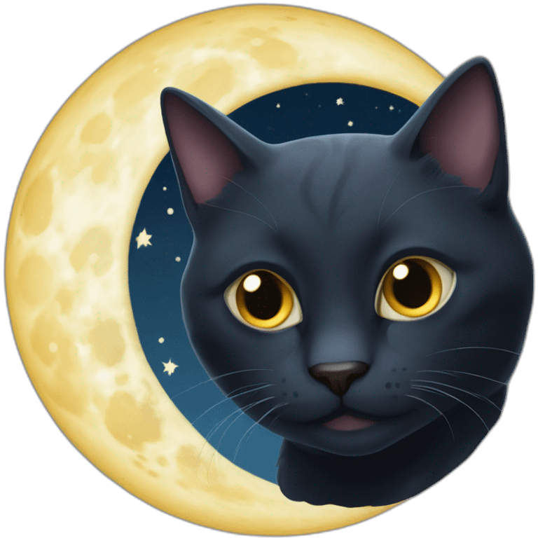 Un gato negro lirando la luna emoji