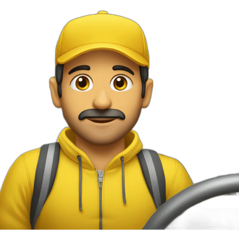 Armenian men in yellow clothing in the bus emoji