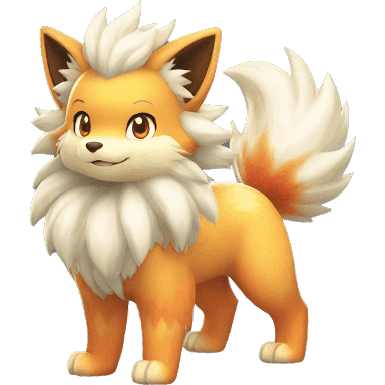 Colorful Shiny Kawaii Cute Arcanine—Vulpix-Ninetails-Flareon-Fakémon-Pokémon full body emoji