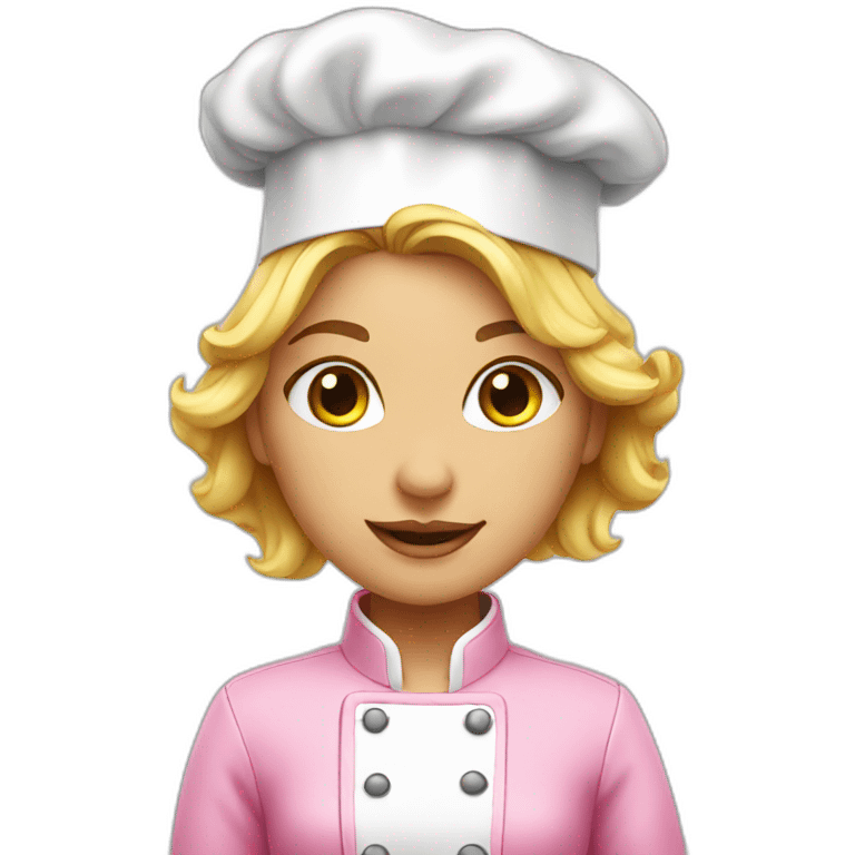 Girl chef wearing pink emoji