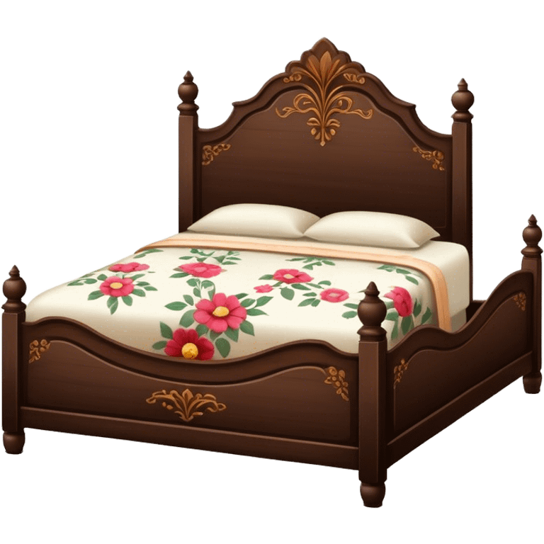 BLACKES BROWN  WOOD Vintage bed with flower design emoji