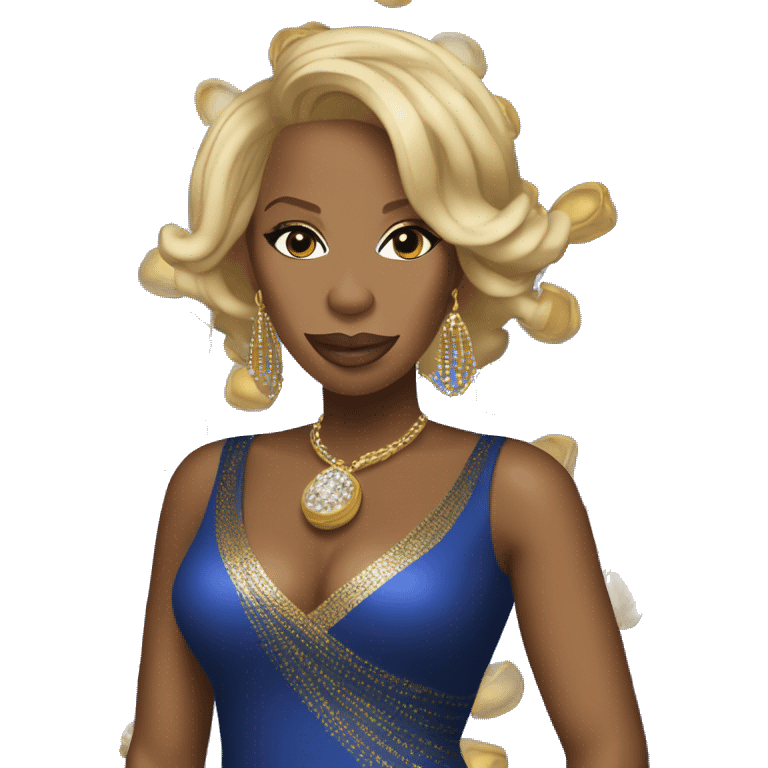 Mary j blige wearing a royal blue and gold dress  emoji