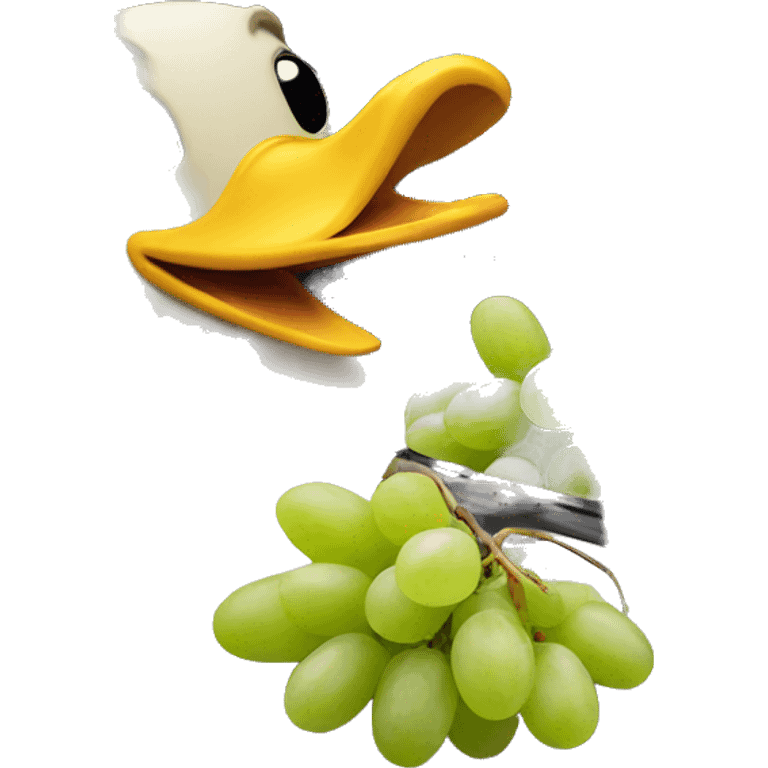 A duck driving a car eating grapes emoji