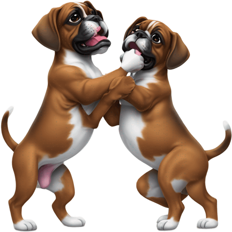 2 brindle boxer puppies playing football in football pads emoji