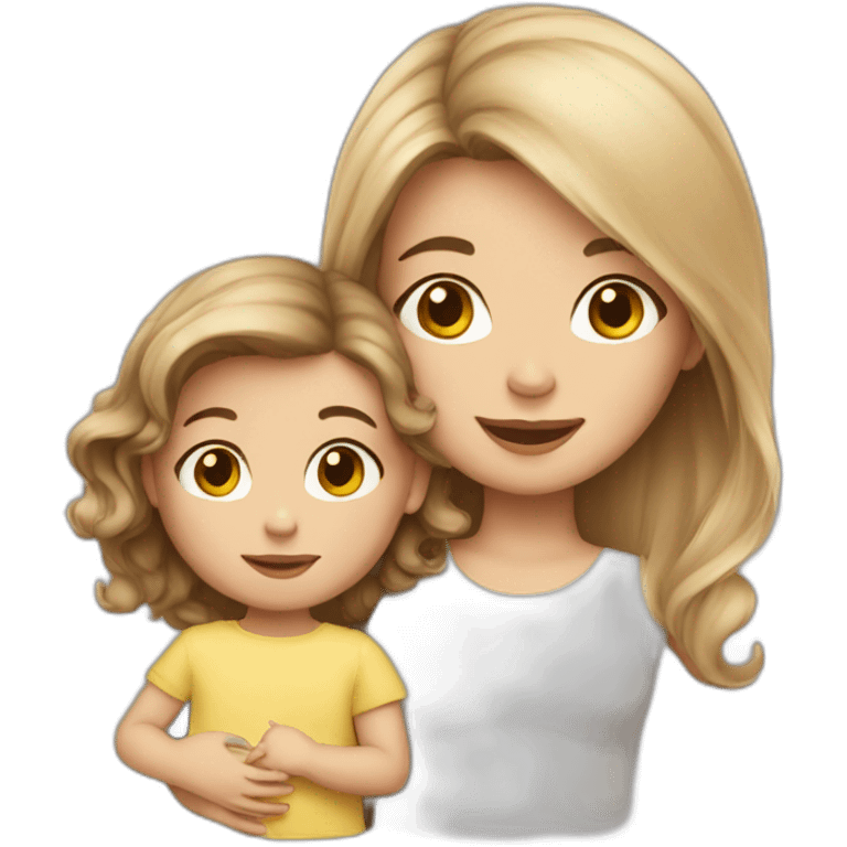 Brown hair Girl with blond baby emoji