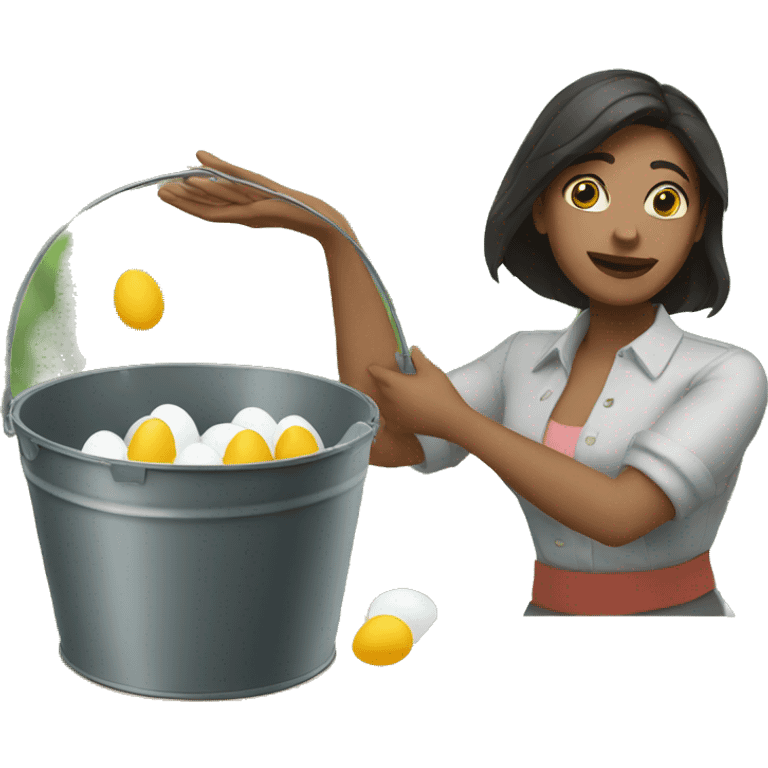 A women threw the eggs in the bucket  emoji