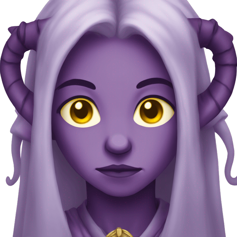 Puple tiefling with yellow eyes crying emoji