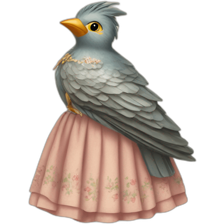 Cuckoo bird wearing a vintage dress emoji