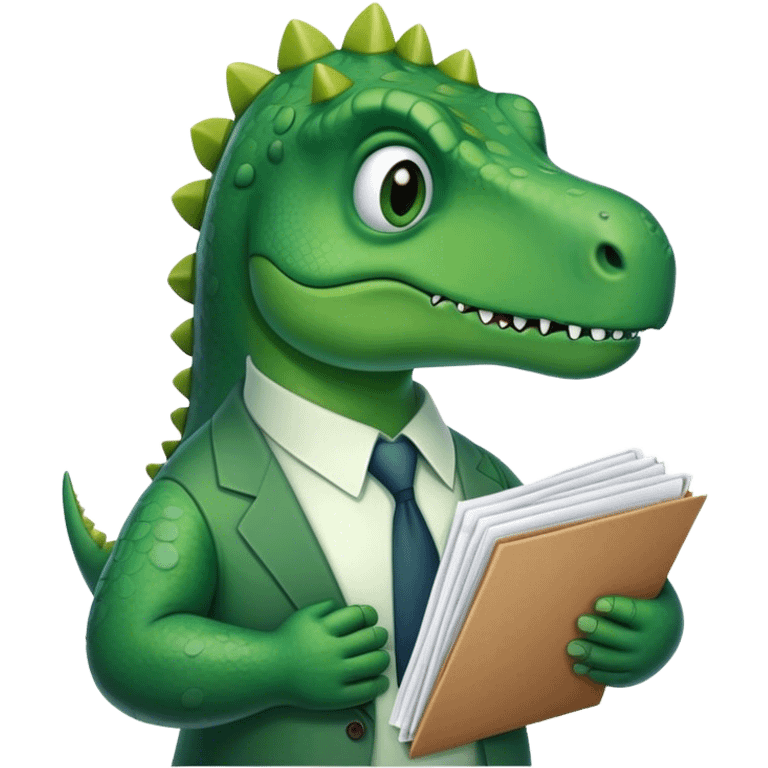 sad office dinosaur holding folders and papers emoji