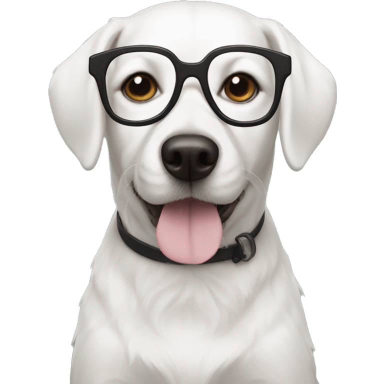 White dog wearing black glasses emoji