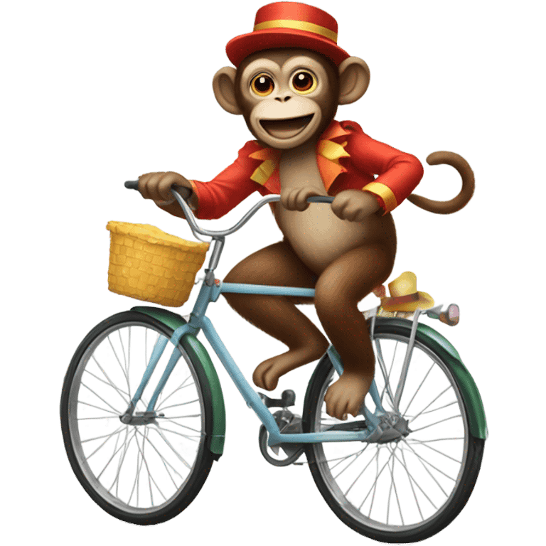 A monkey in a clown costume on a bicycle emoji