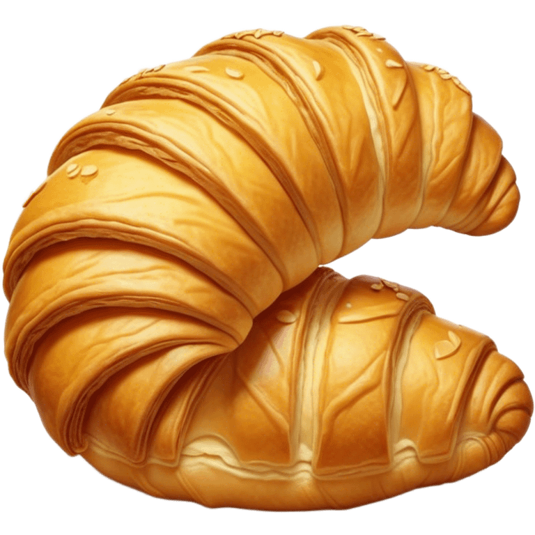 Cinematic golden croissant, perfectly flaky with crisp layers, slightly cracked to reveal buttery soft interior, warm golden glow, highly detailed and inviting. emoji