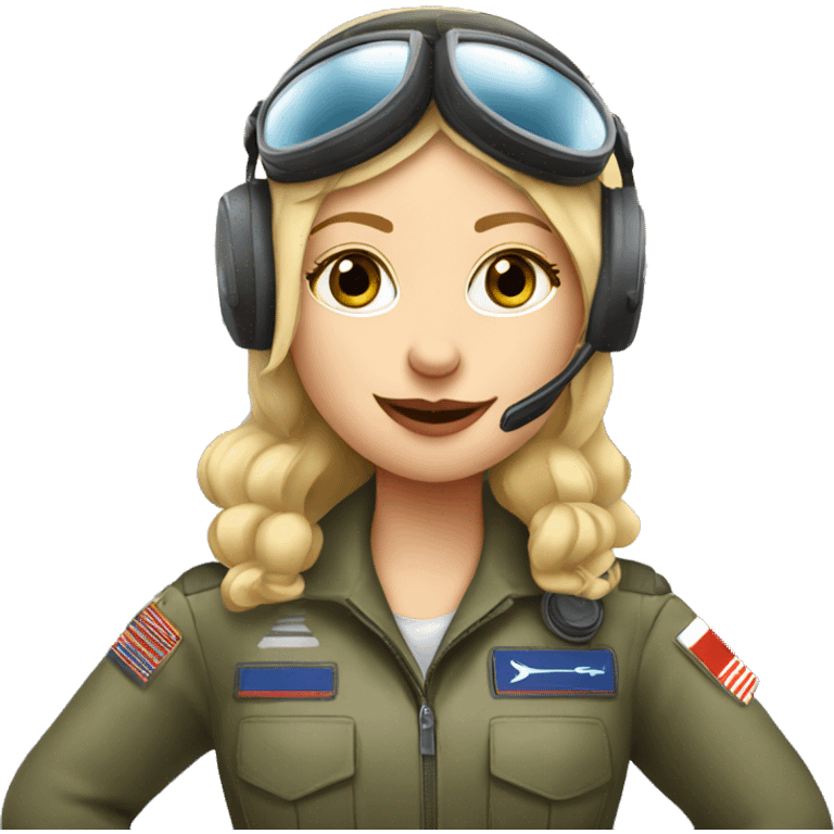 Blonde Russian pilot girl with pilot headset infront of an airplane   emoji