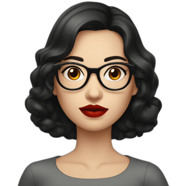 A Russian girl with a dark hairstyle, red lipstick on her lips and glasses emoji