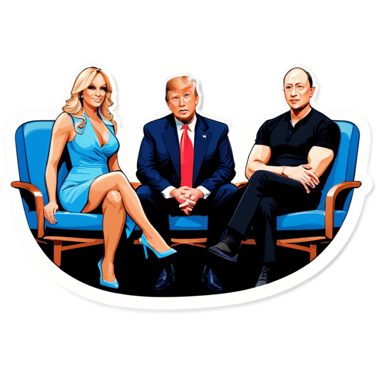 Four people, Trump, Stormy Daniels, Musk, and Bezos, side-by-side, sit emoji