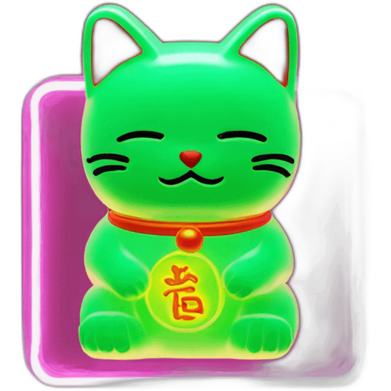 maneki neko 3d in the form of green neon sign emoji