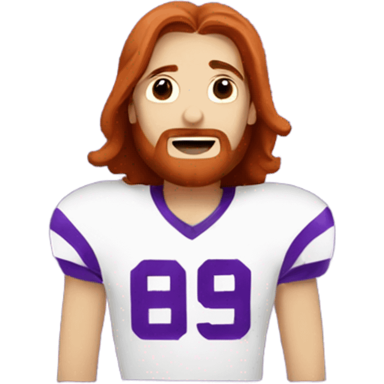 Redhead jesus playing American football wearing purple and derpy face emoji