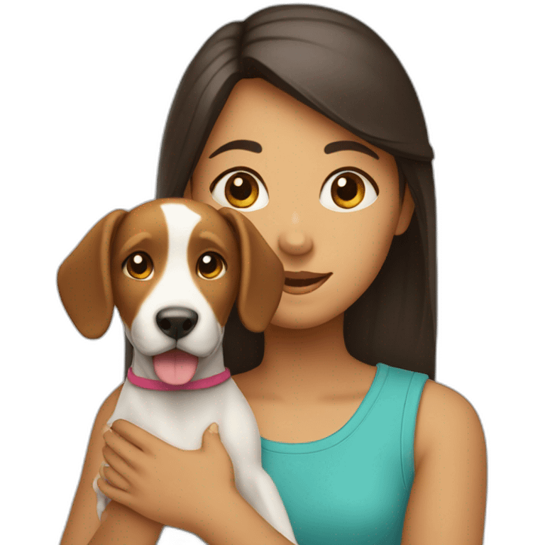 a girl and a dog in her hands emoji