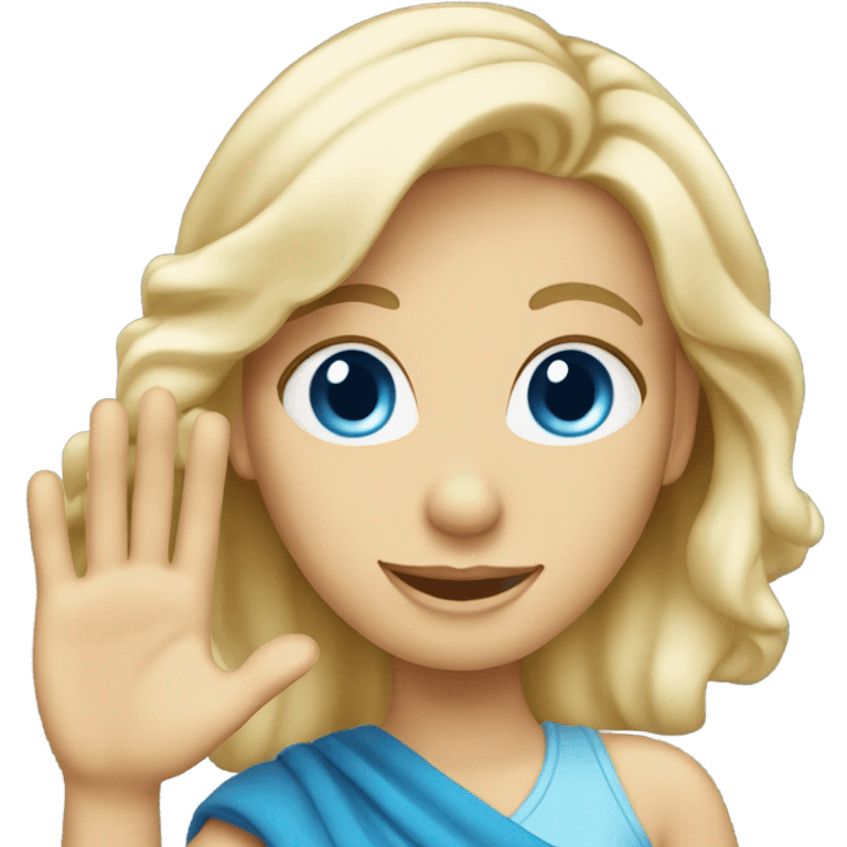 blue eyed blonde lady waving emoji