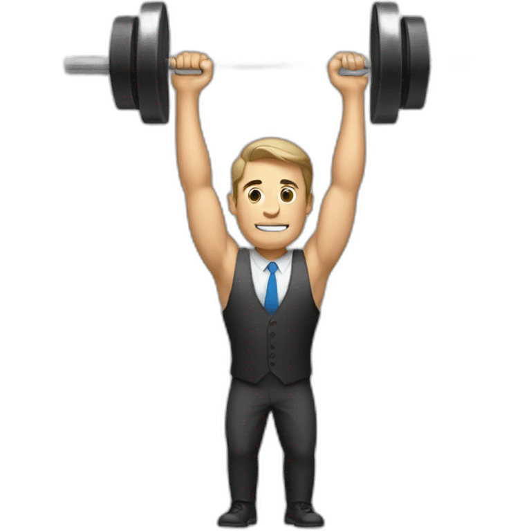 man in suit lifting weights in biceps bar exercise emoji