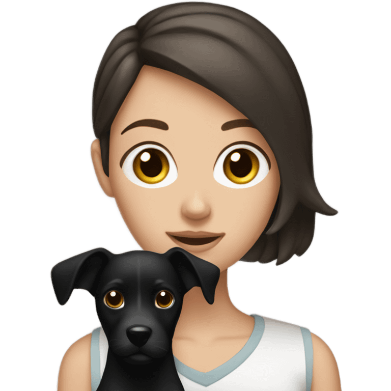 Brunette white girl holding black dog emoji